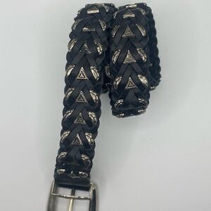Vintage Western Style Black Braided Belt Silver Buckle 80cm